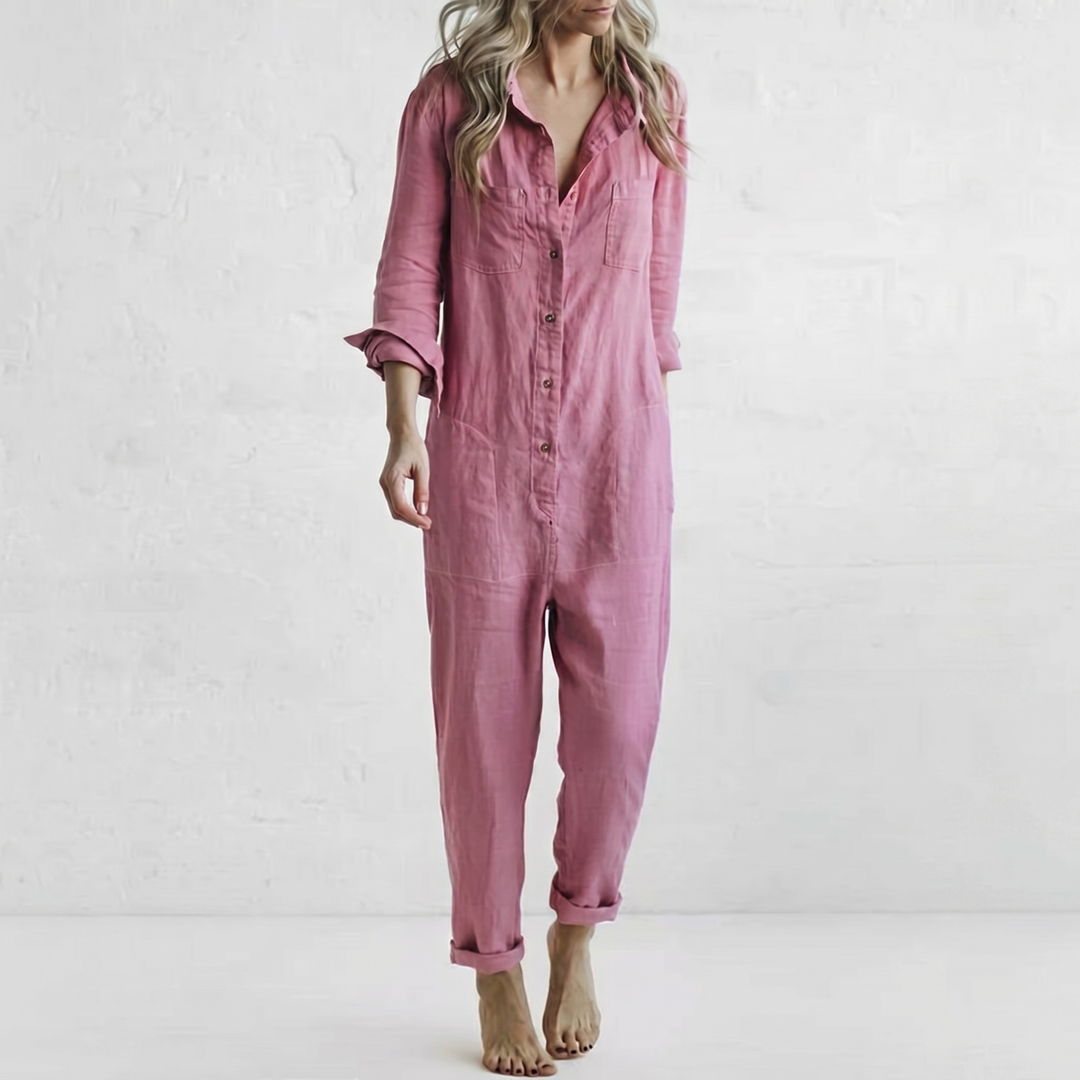 LooseStitch™ | Women's Long Sleeve Button-Down Jumpsuit