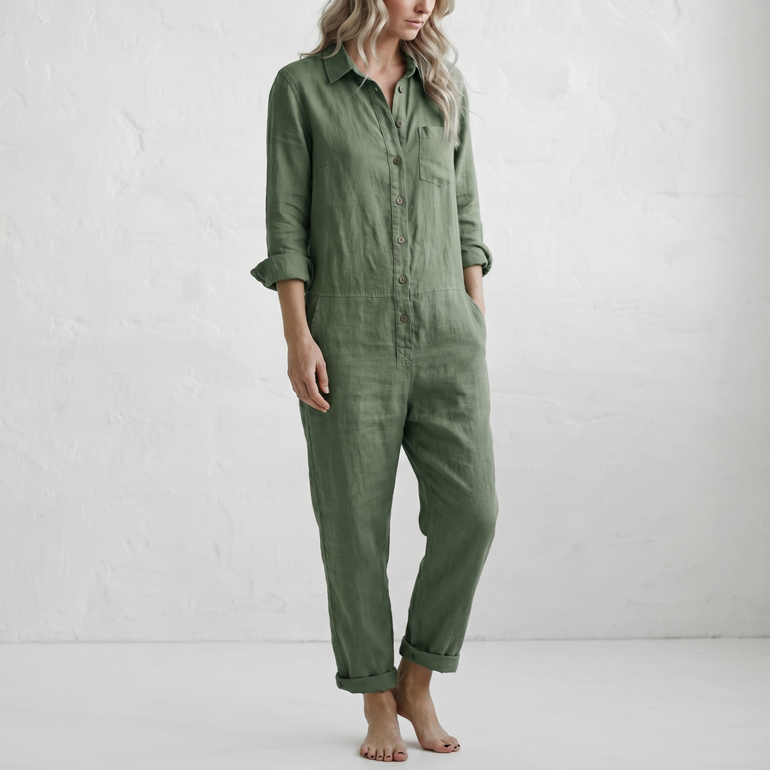 LooseStitch™ | Women's Long Sleeve Button-Down Jumpsuit