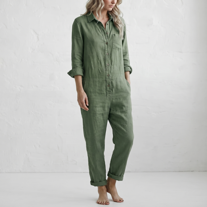 LooseStitch™ | Women's Long Sleeve Button-Down Jumpsuit
