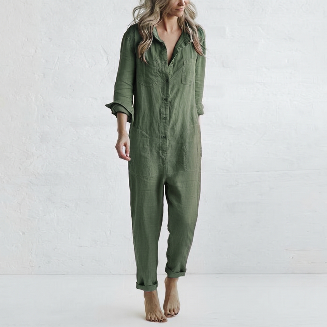 LooseStitch™ | Women's Long Sleeve Button-Down Jumpsuit