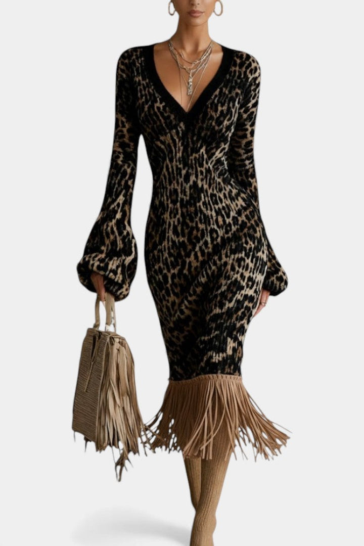 Joanne™ Midi Textured Dress with Fringe Hem