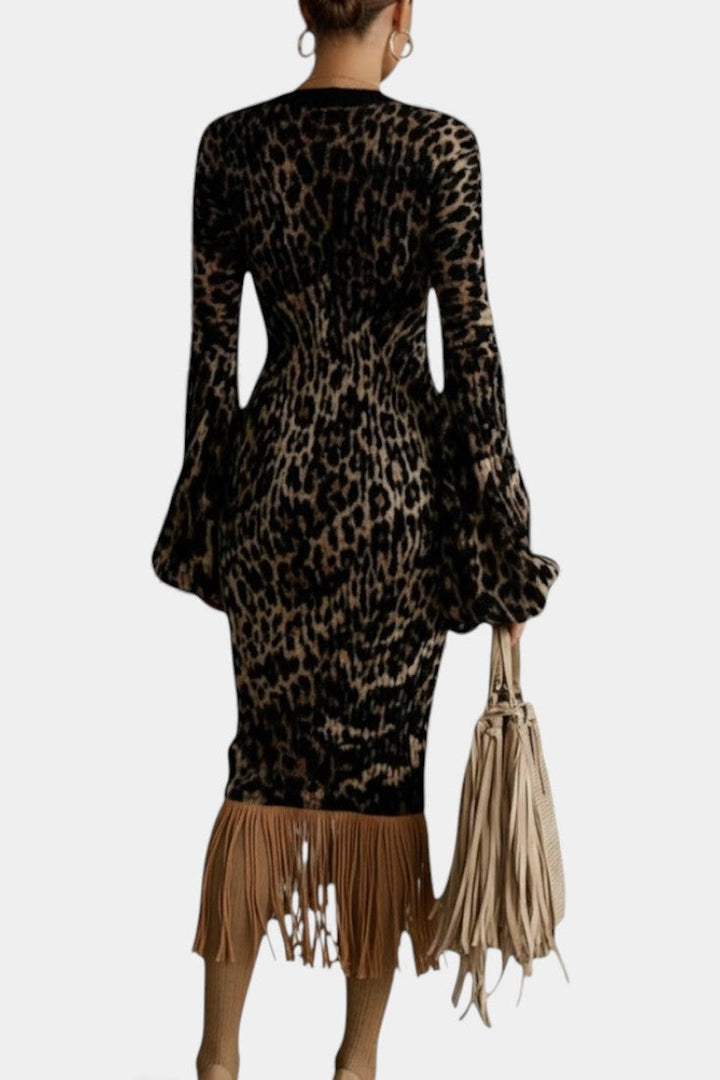 Joanne™ Midi Textured Dress with Fringe Hem