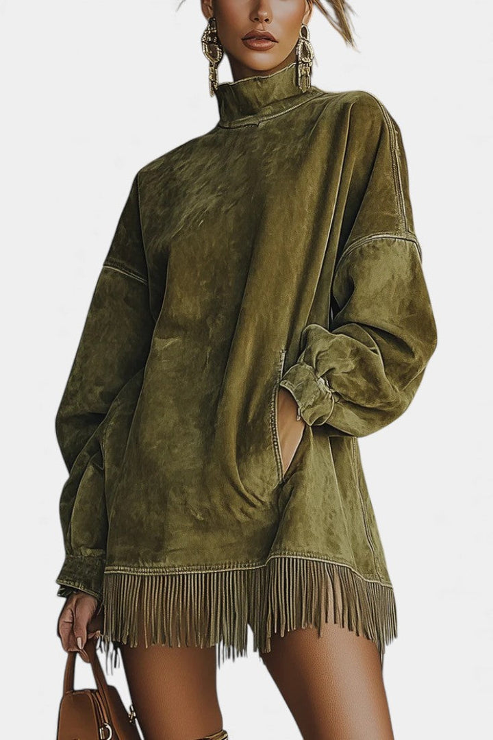 Pamela™ Oversized Suede Dress with Fringed Hem