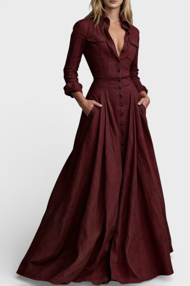 Gabriela Long Buttoned Dress with Defined Waist