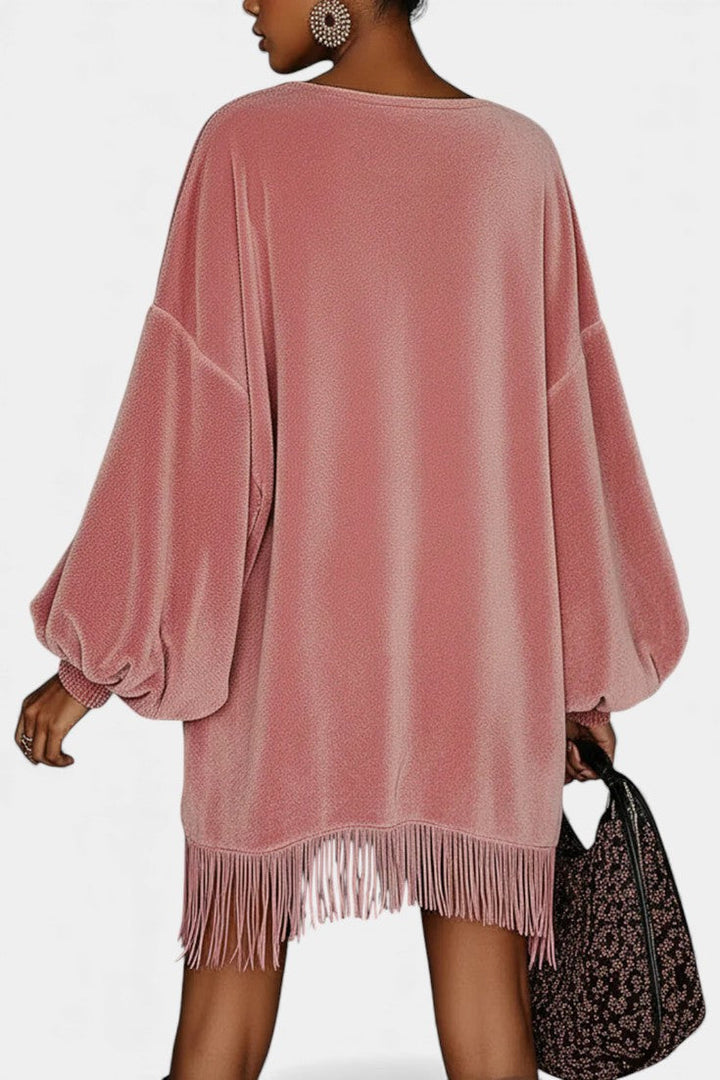 Christine™ Oversized Velvet Fringe Dress in Pink