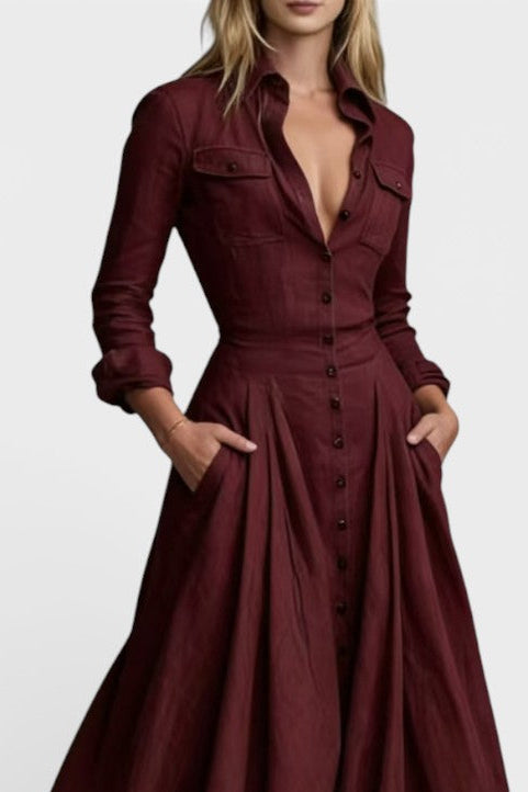 Gabriela Long Buttoned Dress with Defined Waist