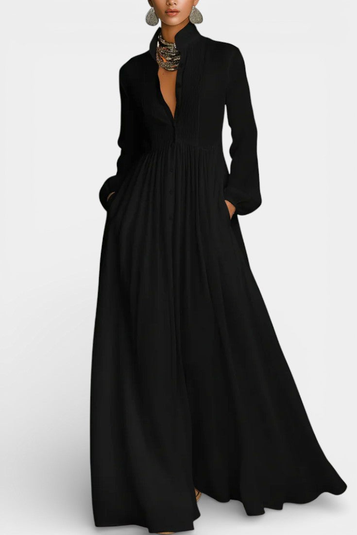 Marilou Long Minimalist Cotton Dress with a Felted Look