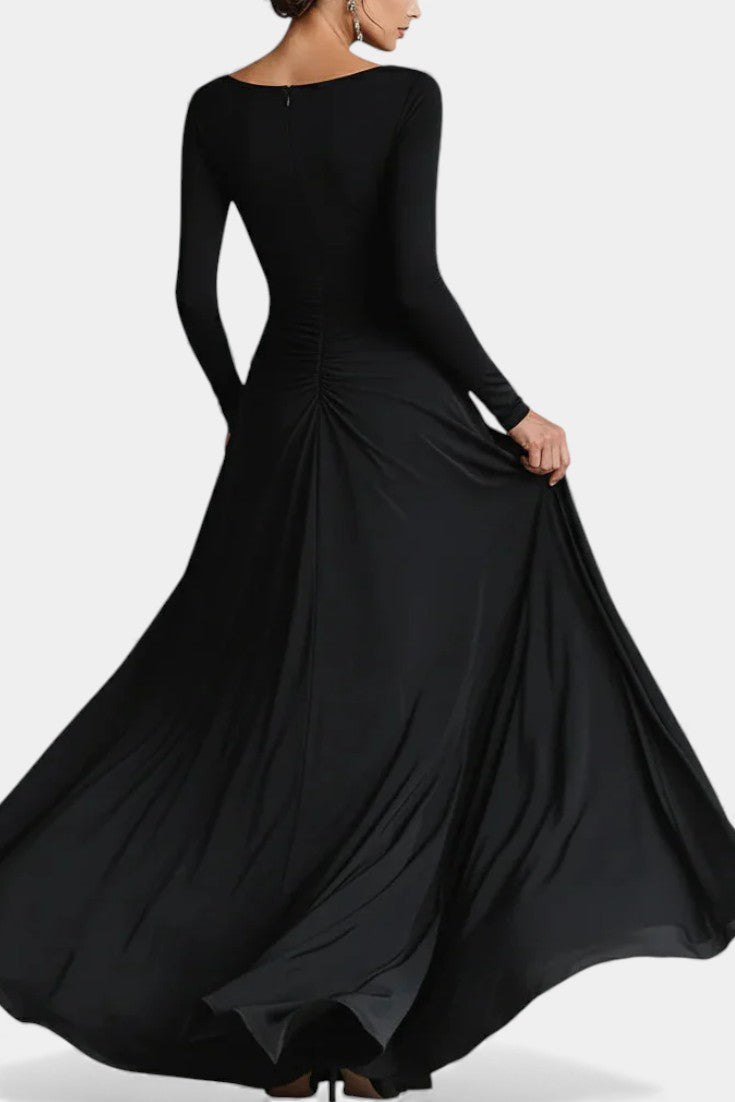 Stelline Long Pleated Dress in Modern Black Crepe