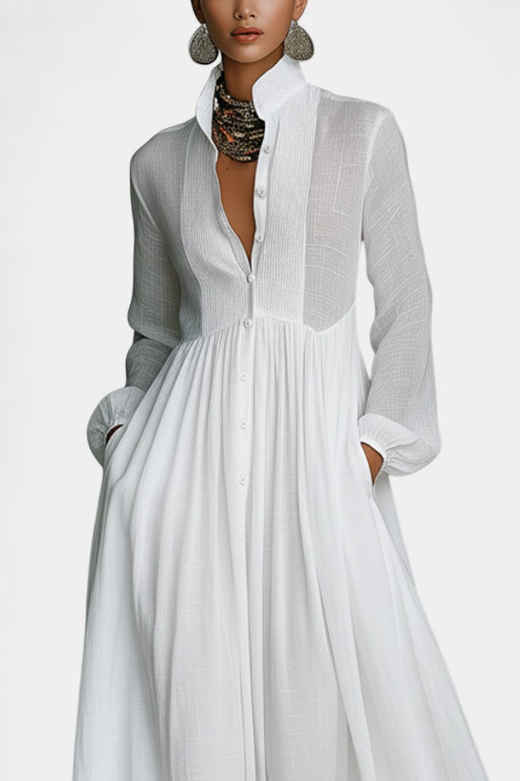 Marilou Long Minimalist Cotton Dress with a Felted Look