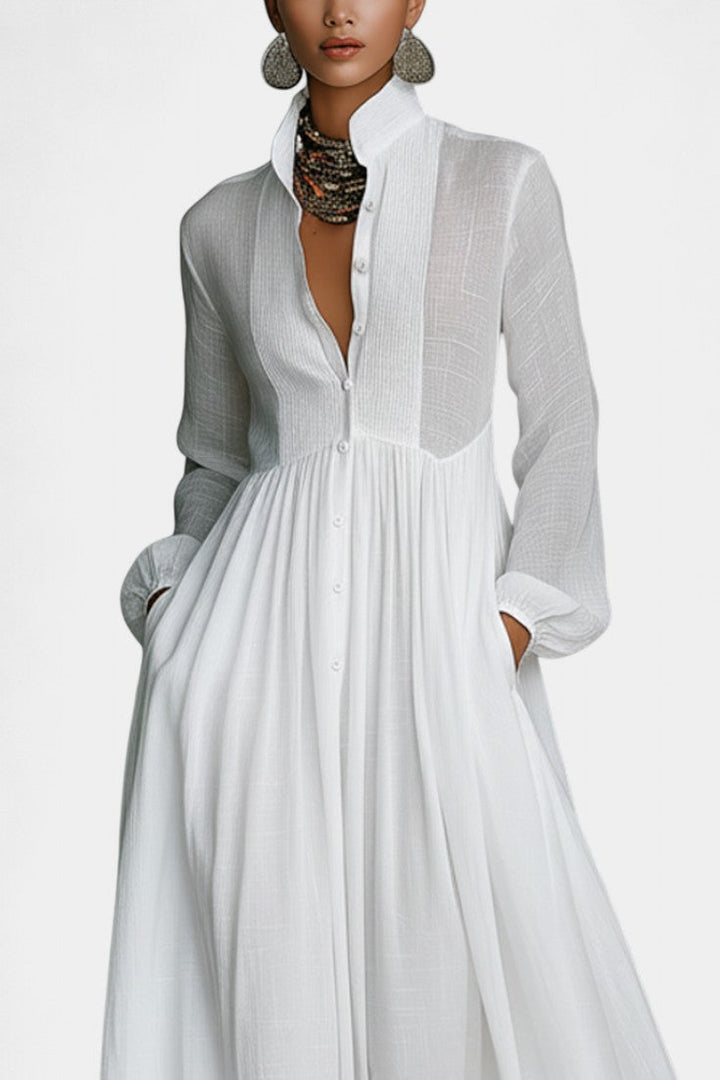 Marilou Long Minimalist Cotton Dress with a Felted Look