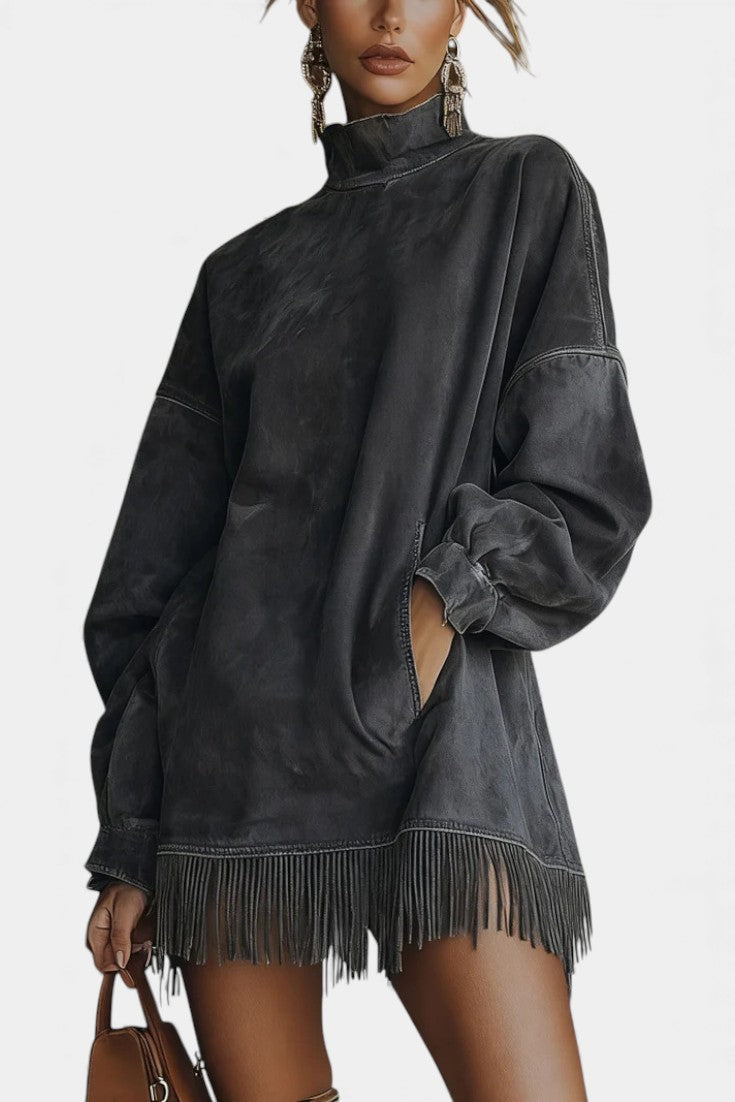 Pamela™ Oversized Suede Dress with Fringed Hem