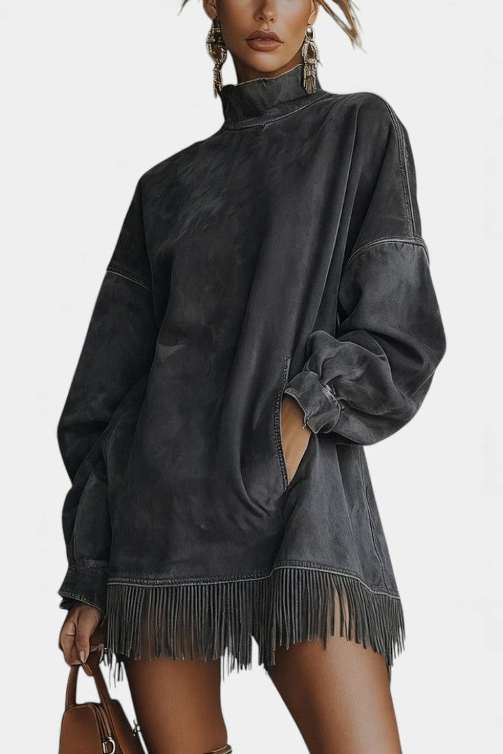 Pamela™ Oversized Suede Dress with Fringed Hem