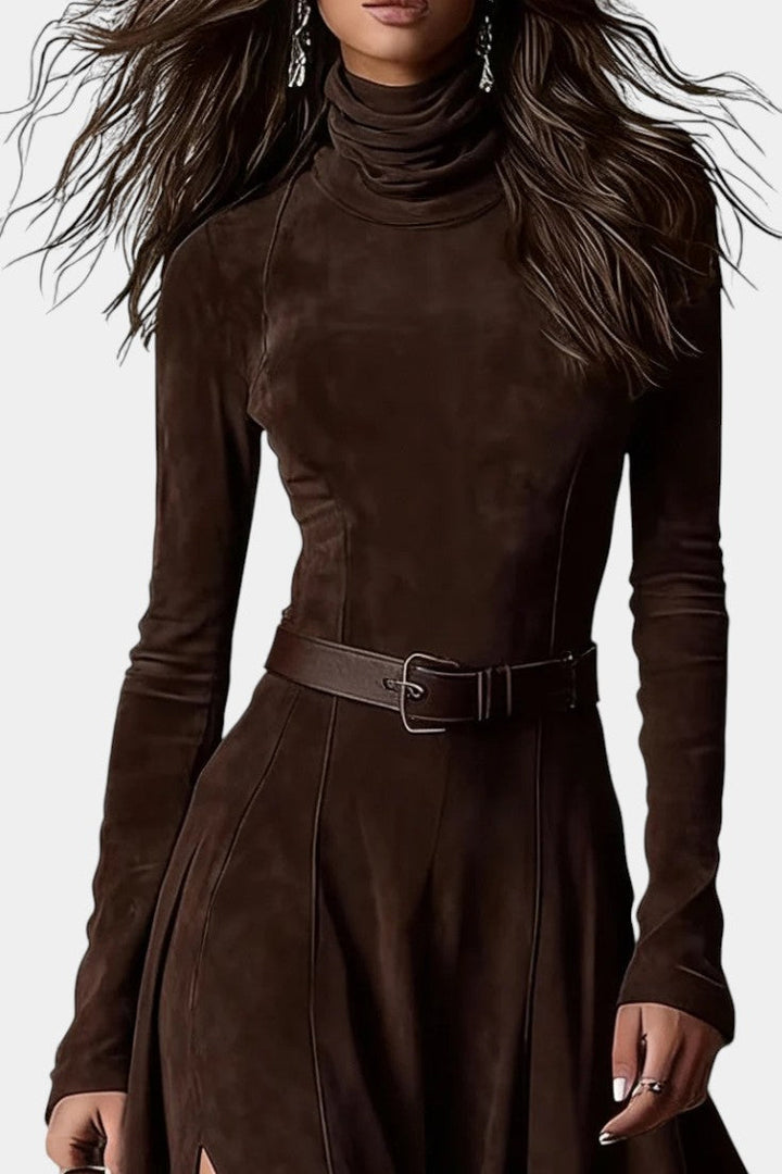 Roselda Maxi Dress with Turtleneck & Elegant Slit