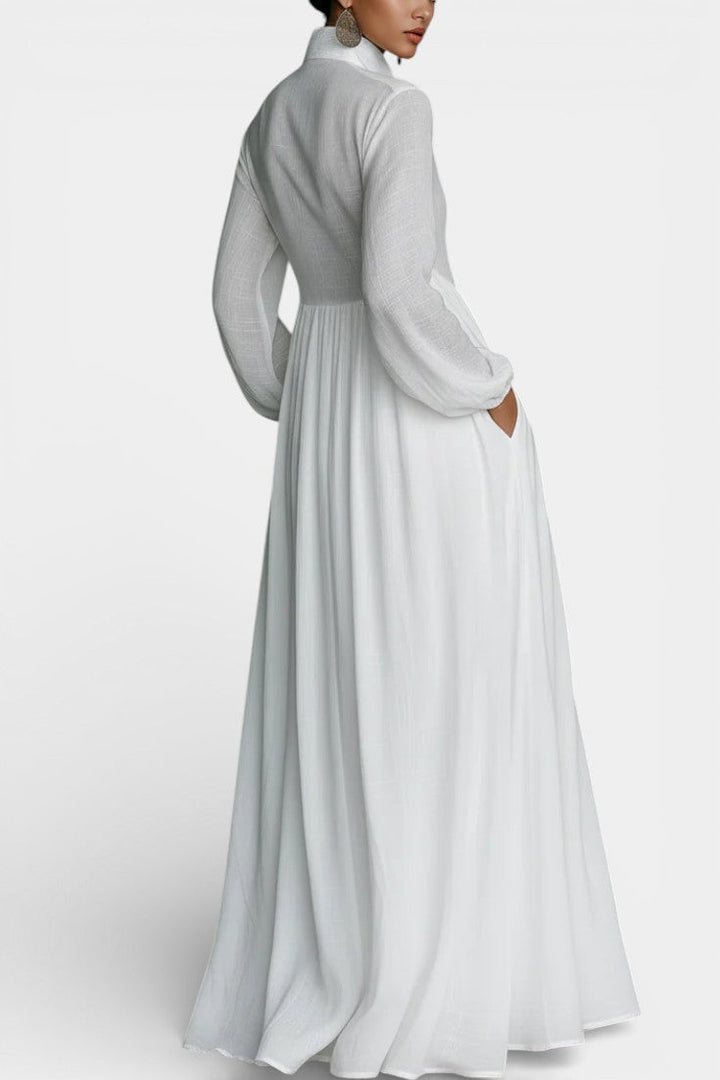 Marilou Long Minimalist Cotton Dress with a Felted Look