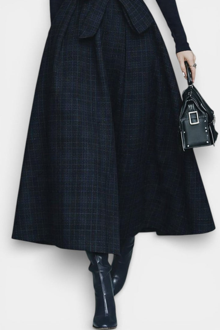 Angelika Ensemble High Neck Midnight Blue and Checkered Skirt