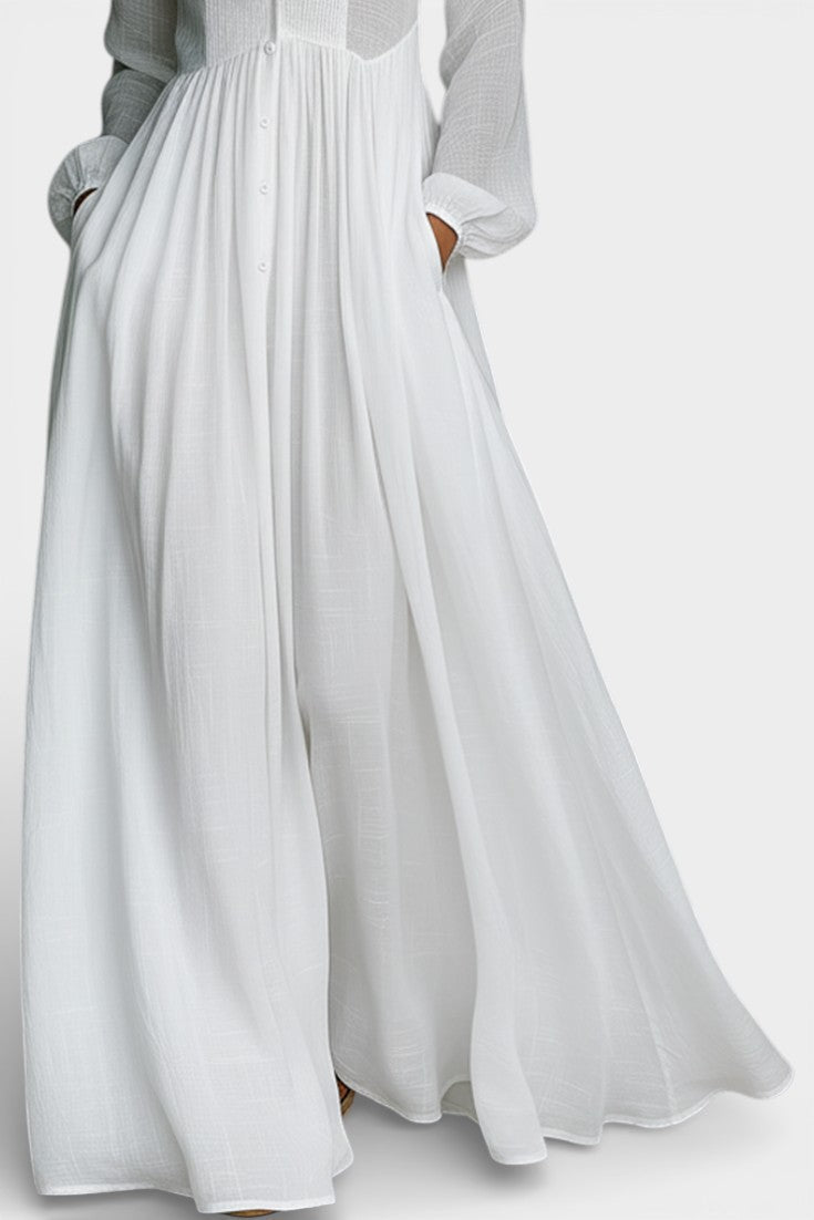 Marilou Long Minimalist Cotton Dress with a Felted Look