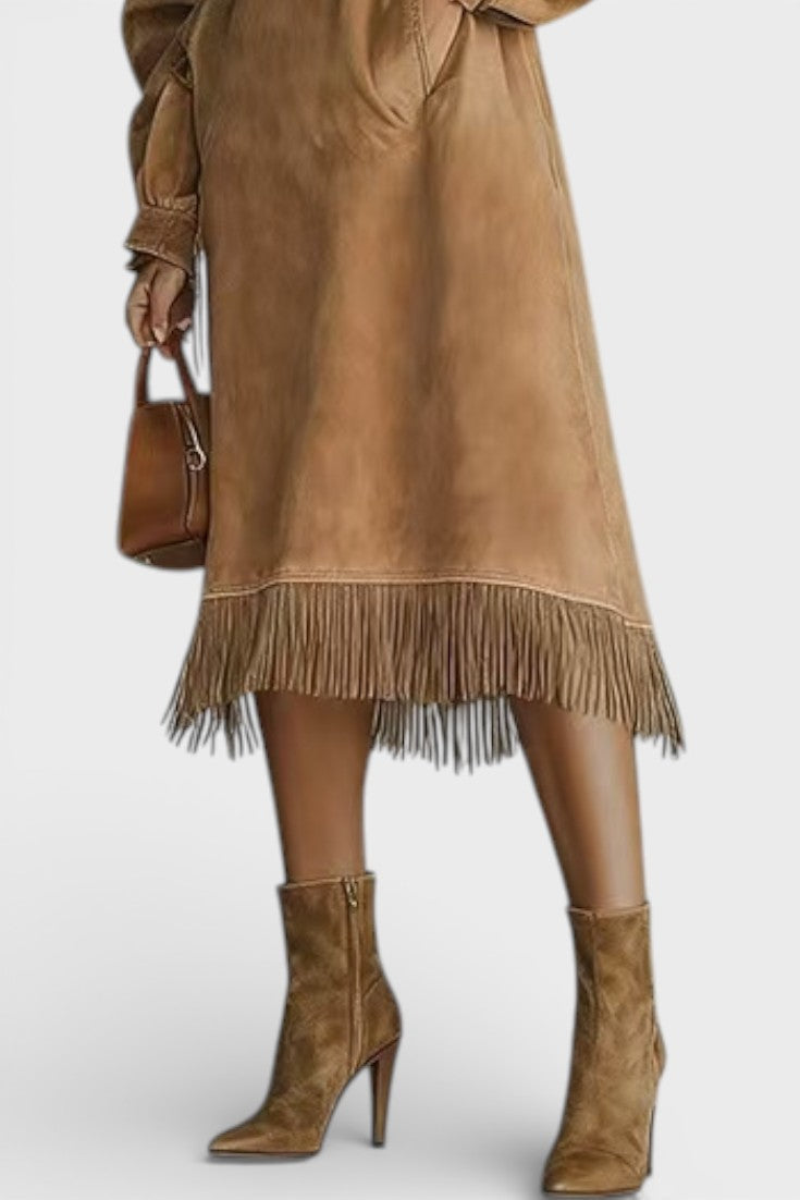 Monique™ Midi Dress with Elegant Suede Fringe