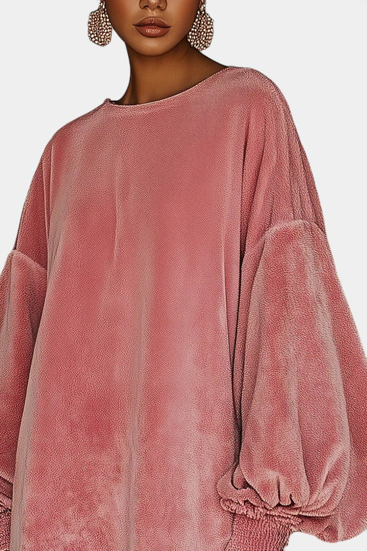 Christine™ Oversized Velvet Fringe Dress in Pink