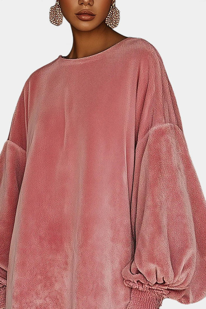 Christine™ Oversized Velvet Fringe Dress in Pink