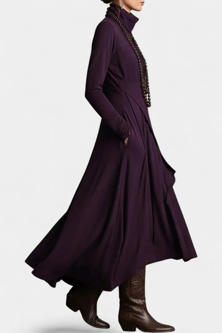 Ébeline Irregular Long Dress with High Neck in Gothic and Bohemian Inspiration