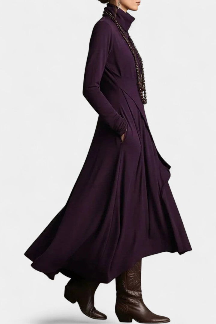 Ébeline Irregular Long Dress with High Neck in Gothic and Bohemian Inspiration