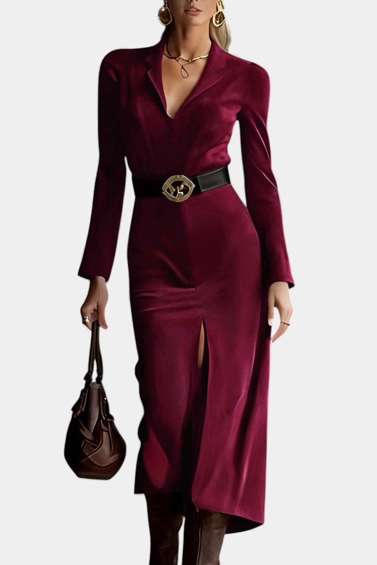 Julia™ Retro Western Style Faux Suede Split Dress with Belt