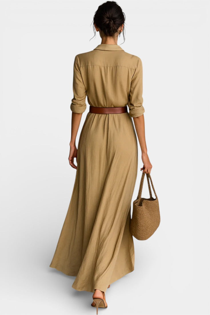 Souline Maxi Robe with Lapels and Belted Waist