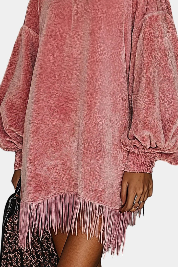 Christine™ Oversized Velvet Fringe Dress in Pink