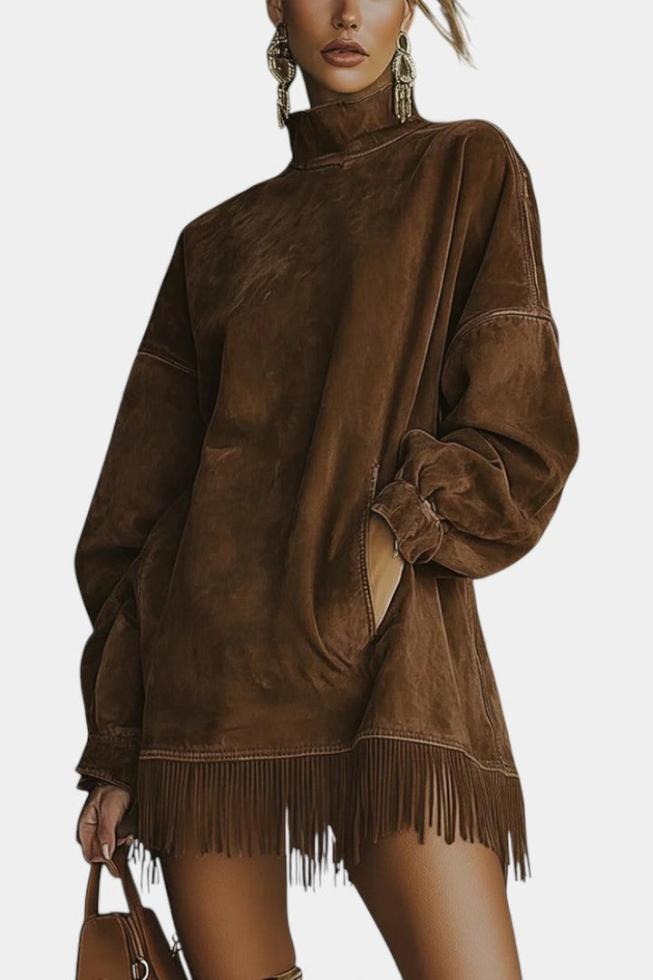 Pamela™ Oversized Suede Dress with Fringed Hem