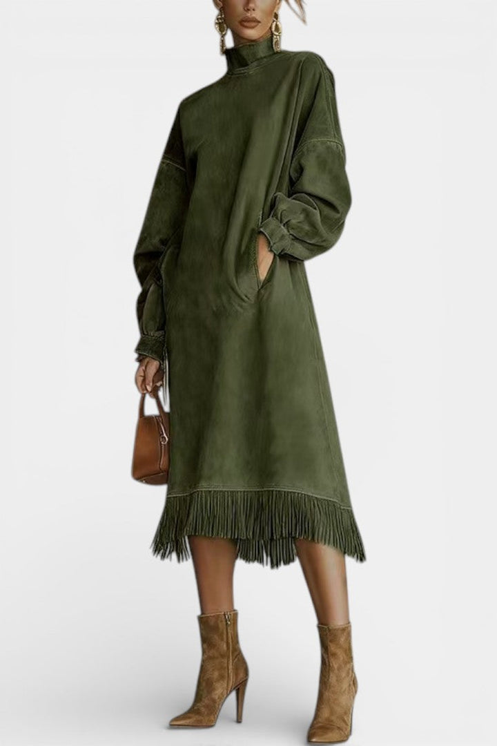 Monique™ Midi Dress with Elegant Suede Fringe