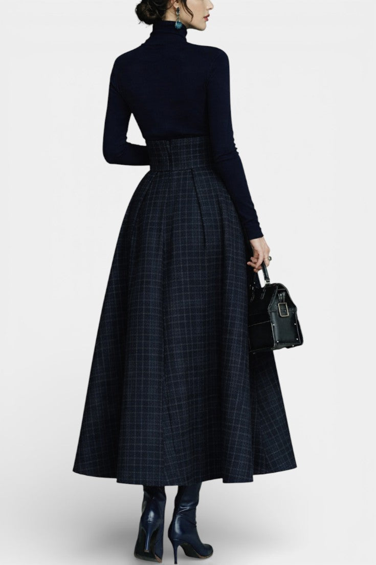 Angelika Ensemble High Neck Midnight Blue and Checkered Skirt