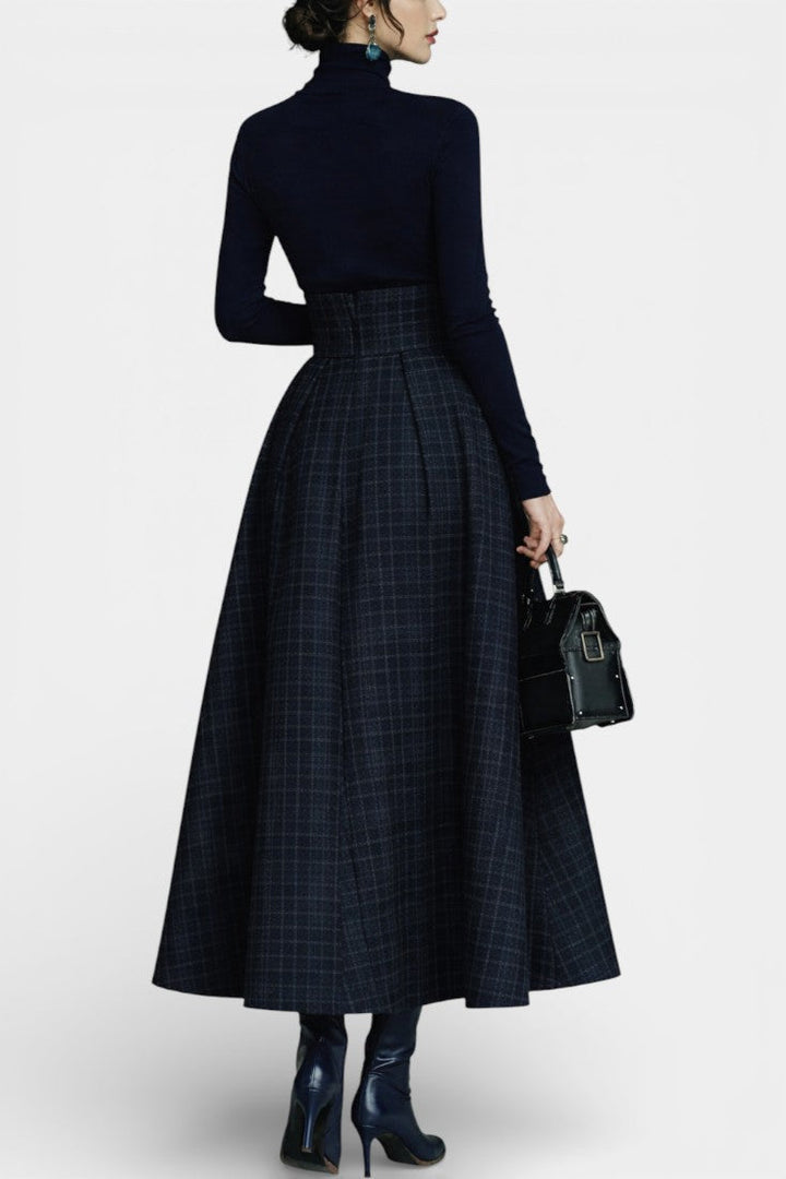Angelika Ensemble High Neck Midnight Blue and Checkered Skirt