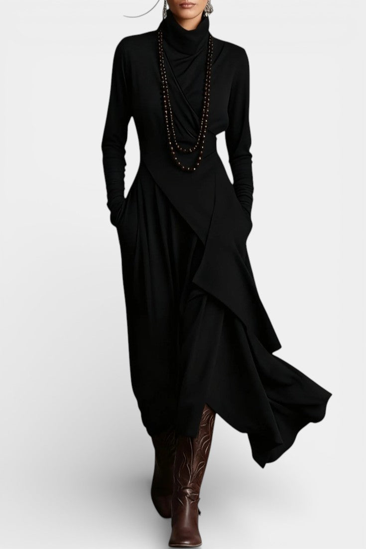 Ébeline Irregular Long Dress with High Neck in Gothic and Bohemian Inspiration