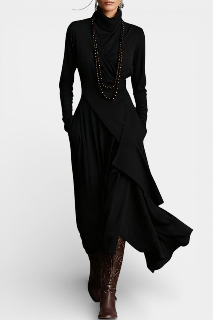 Ébeline Irregular Long Dress with High Neck in Gothic and Bohemian Inspiration