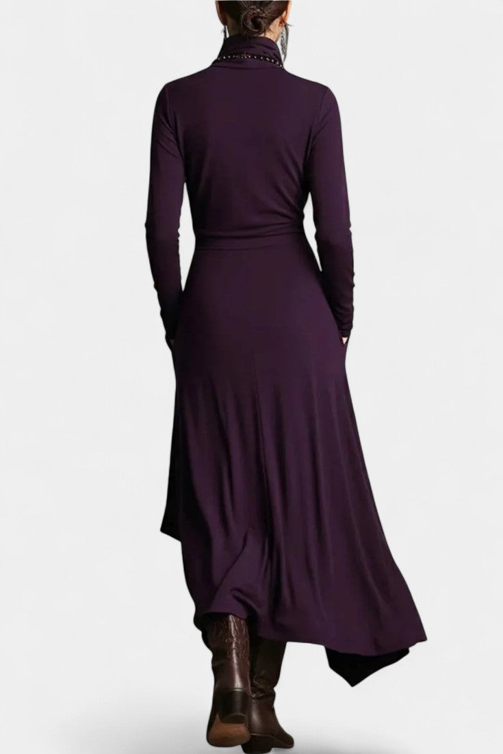 Ébeline Irregular Long Dress with High Neck in Gothic and Bohemian Inspiration