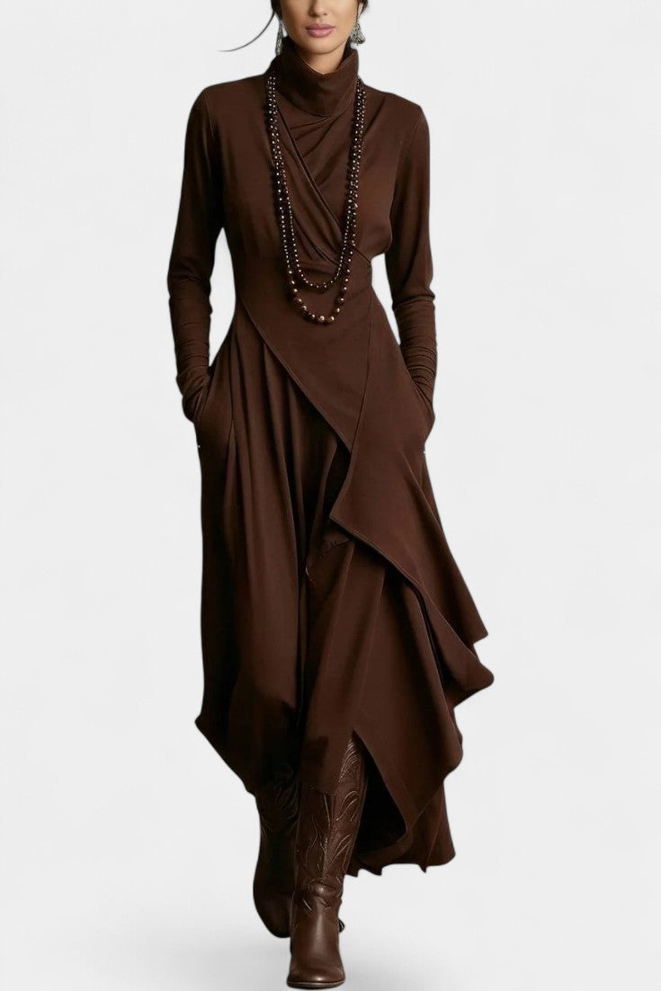 Ébeline Irregular Long Dress with High Neck in Gothic and Bohemian Inspiration