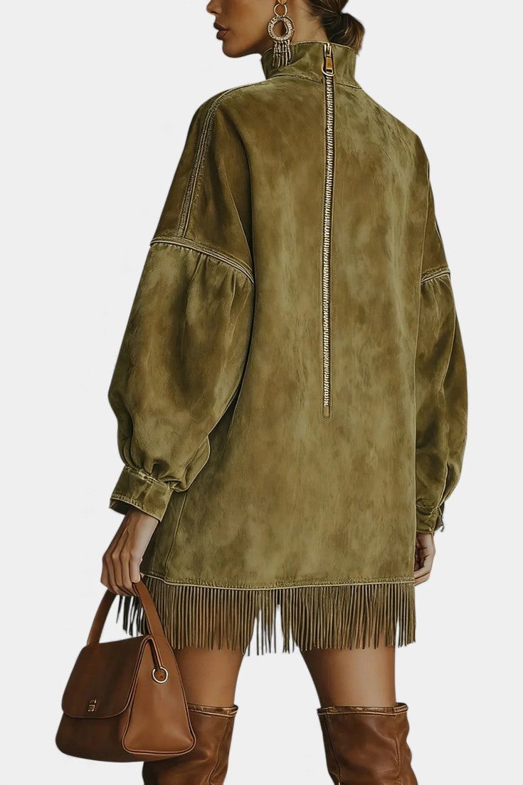 Pamela™ Oversized Suede Dress with Fringed Hem