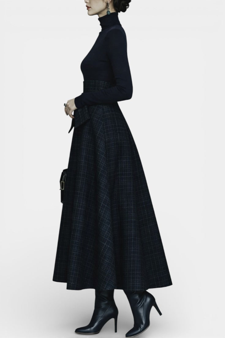 Angelika Ensemble High Neck Midnight Blue and Checkered Skirt
