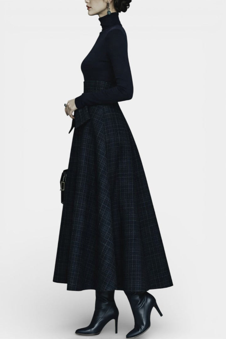Angelika Ensemble High Neck Midnight Blue and Checkered Skirt