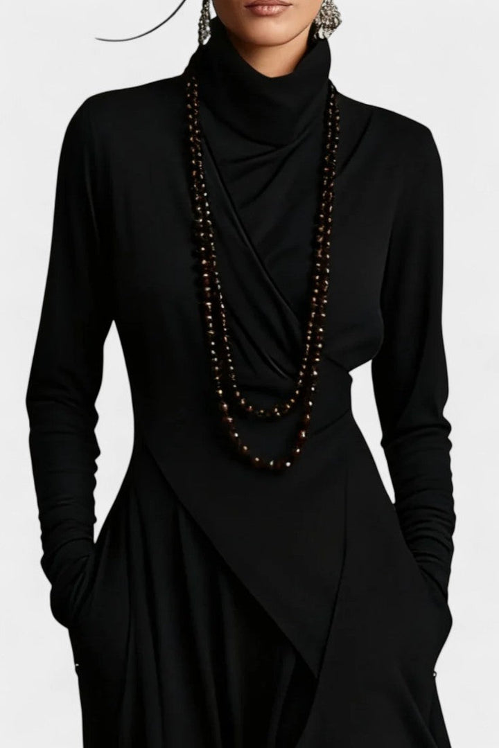 Ébeline Irregular Long Dress with High Neck in Gothic and Bohemian Inspiration
