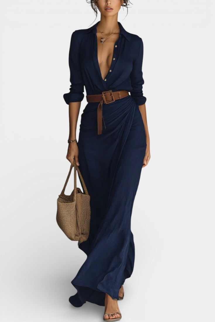Souline Maxi Robe with Lapels and Belted Waist