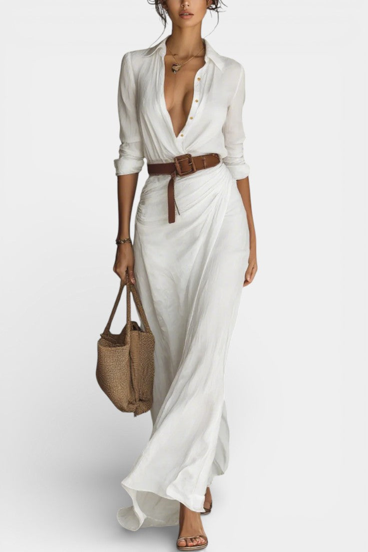 Souline Maxi Robe with Lapels and Belted Waist