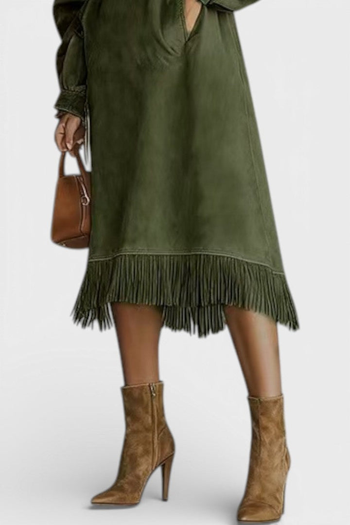 Monique™ Midi Dress with Elegant Suede Fringe