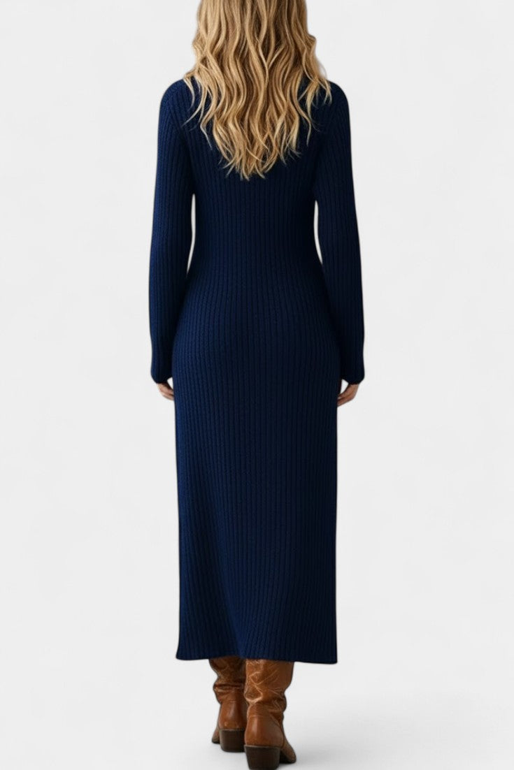 Thea Long Knit Dress with Shirt Collar