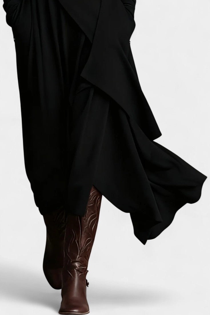 Ébeline Irregular Long Dress with High Neck in Gothic and Bohemian Inspiration