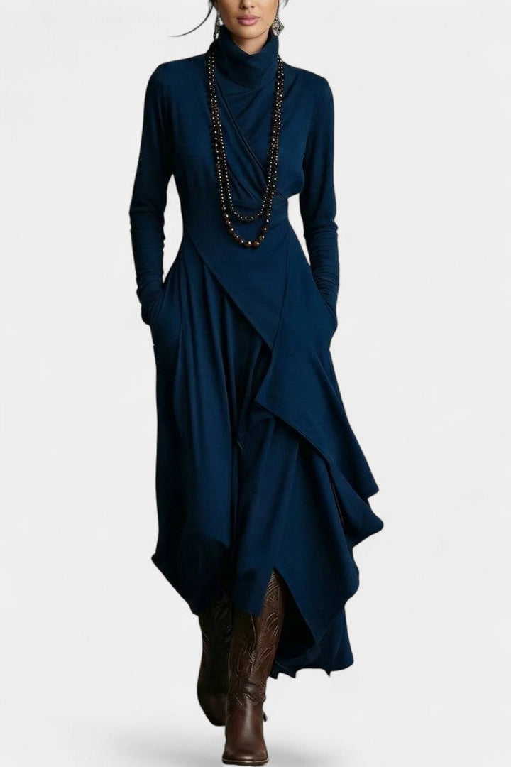Ébeline Irregular Long Dress with High Neck in Gothic and Bohemian Inspiration