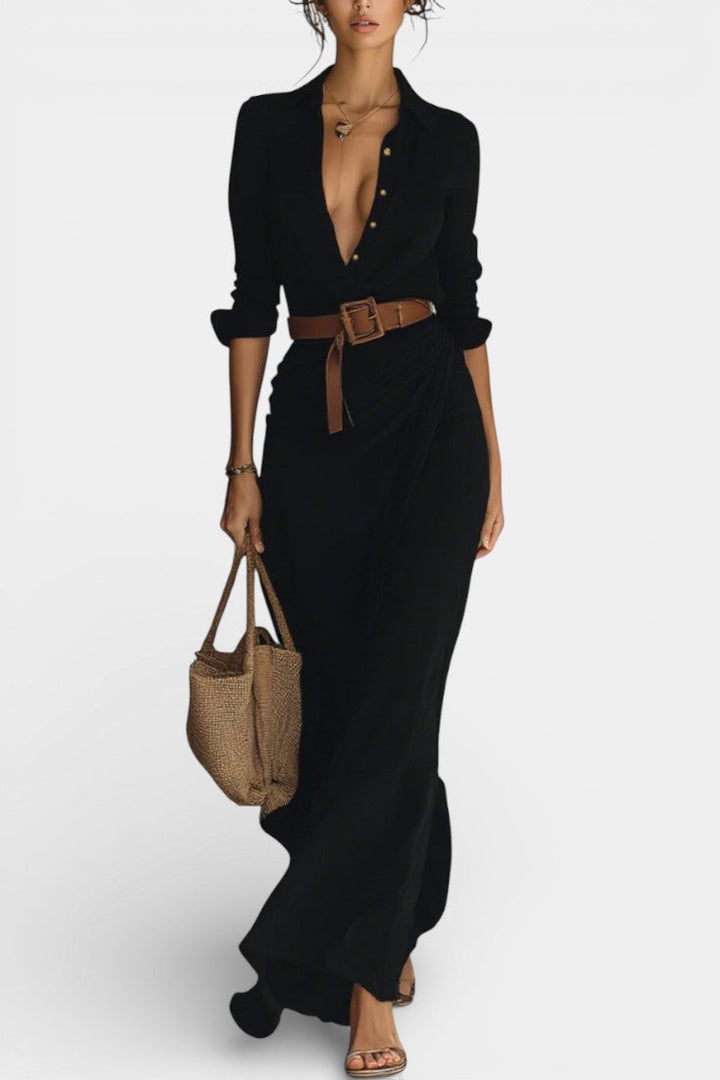 Souline Maxi Robe with Lapels and Belted Waist