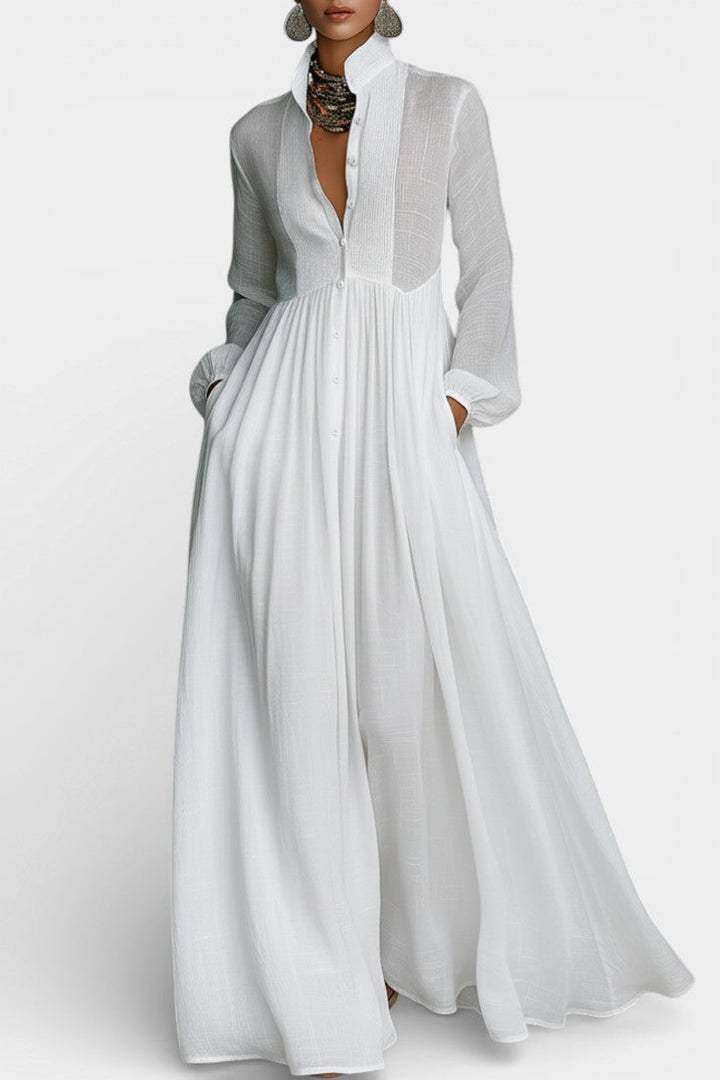 Marilou Long Minimalist Cotton Dress with a Felted Look