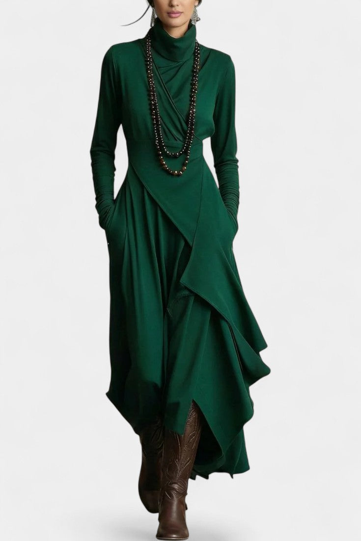 Ébeline Irregular Long Dress with High Neck in Gothic and Bohemian Inspiration