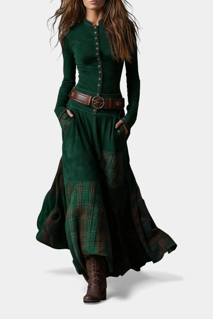 Elegant Long Vintage Checkered Marlis Dress